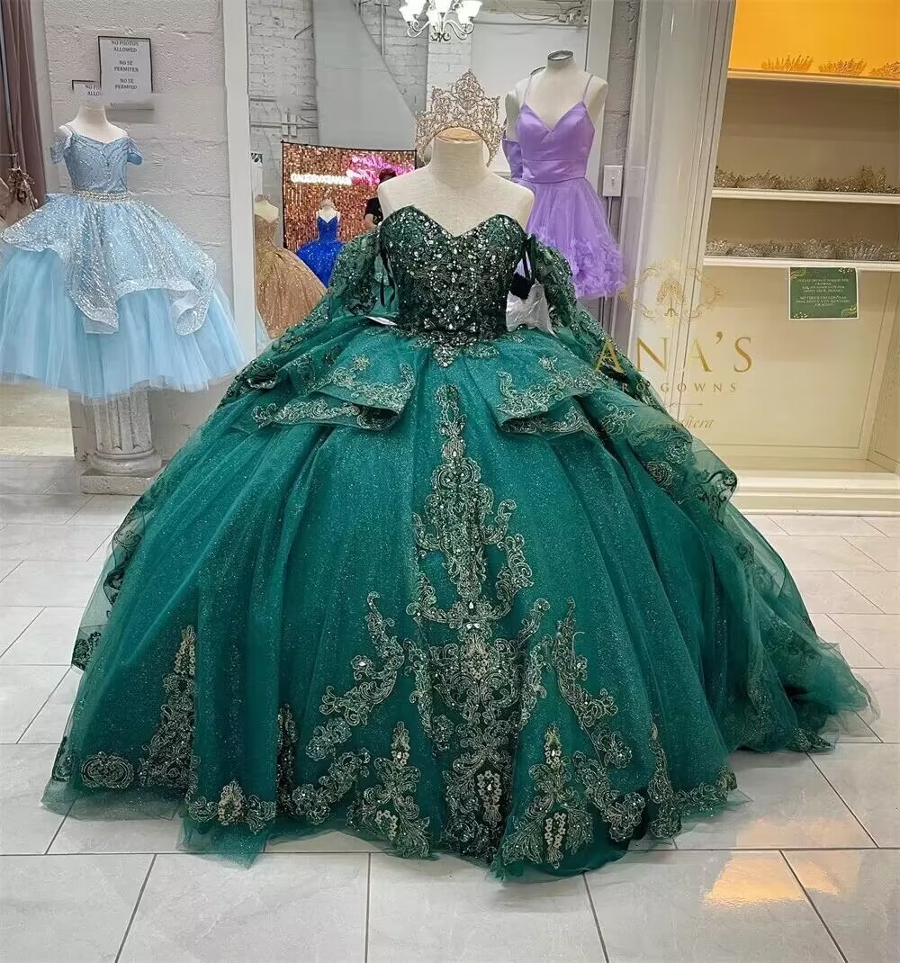 Ball Gown Birthday Party Dress Graduation Gown Princess Off the Shoulder  Long Sleeve Green Quinceanera Dresses MQ660| Alibaba.com