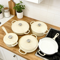 Ensemble de 5 ustensiles de cuisine en fonte émaillée, homologués FDA, comprenant des casseroles classiques, des faitouts et des poêles, avec logo personnalisé