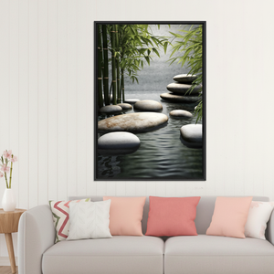Elegant Calming Bamboo & Stones Canvas Print for Serene Decor,<b>BLACK</b> <b>FRAMED</b> CANVAS - Product Image 3