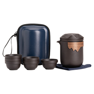 ชุดน้ำชาเซรามิกสำหรับตั้งแคมป์กลางแจ้ง พกพาสะดวก เป็นมิตรกับสิ่งแวดล้อม 1 กาน้ำ 6 ถ้วย ทนความร้อน ชุดชงชาแบบกังฟูสำหรับเดินทาง พร้อมกล่องเก็บ - Product Image 6