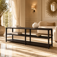 Table console basse noire en bois massif avec pieds coniques, au design moderne, élégant et luxueux, pour la maison, la villa, l'hôtel