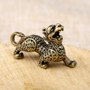 Brass Pixiu Keychain Antique Style <b>Car</b> Key Accessory Gold Color Fancy Design - Product Image 4
