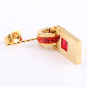 <b>Stud</b> <b>Earrings</b> Lock Shape Red Crystal Channel Setting Geometric Design Everyday Wear Stainless Steel Post - Product Image 5