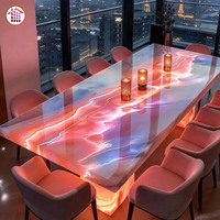 Table à manger rétroéclairée en onyx naturel sur mesure, taille personnalisée, lumière LED, plateau en pierre translucide, mobilier de luxe en marbre
