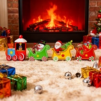 Ensemble de 4 décorations de Noël en bois : traîneau du Père Noël, rennes, roue à bonbons, étoiles, design Art Déco, pour Pâques, anniversaire, Noël, décoration de la maison