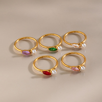 Bague empilable X&L délicate en acier inoxydable plaqué or 18 carats PVD avec perle et zircon cubique marquise, étanche au quotidien, bijoux pour femme, cadeaux