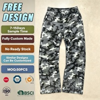Pantalon streetwear personnalisé 100% coton, hiver, imprimé camouflage, strass, design troué, style hip-hop pour hommes