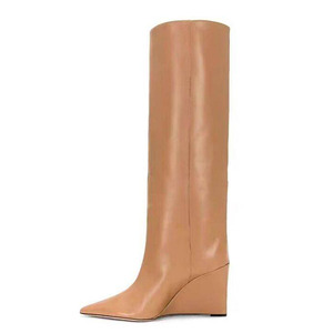 Bottes hautes en PU pour femme, taille 44, style western, hiver, talons compensés, or métallisé, bout pointu, chaussures personnalisées sexy - Product Image 1