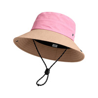 Chapeau de soleil pour enfants UPF 50+ anti-UV avec trou pour queue de cheval, 2 modes de port, large bord, chapeau bob d'extérieur avec sangle sous le menton