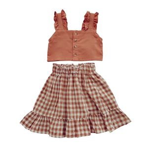 Conjuntos de Ropa para Niña, Verano 2020, Camisas Cortas, Falda a Cuadros, Estilo Casual, 2 Piezas, Vestido para Niñas de 1 a 6 Años - Product Image 1