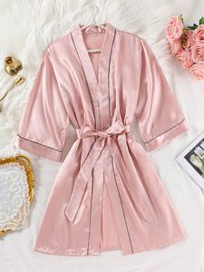 Albornoz de manga larga para <span class=keywords><strong>mujer</strong></span>, ropa de dormir cómoda de gama alta con patrón sólido, ropa de descanso para jóvenes - Product Image 6