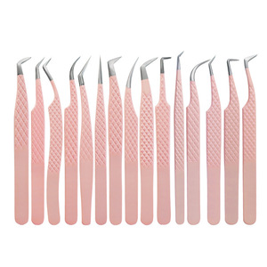Pince à cils rose à marque privée avec embout en fibre, logo personnalisé, pour extensions de cils volume à embout en fibre - Product Image 1