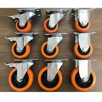 Roue pivotante robuste en PU de 1,5, 2, 2,5, 3, 4, 5 pouces à rotation à 360 degrés, orange, pour chariots ou établis