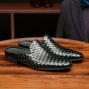 Mules en cuir véritable à bout fermé pour hommes, chaussures plates décontractées et professionnelles, toutes saisons, semelle en caoutchouc - Product Image 1