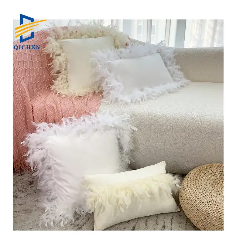Innermor Ins almohadas de lujo adorno de plumas con flecos de terciopelo suave decoración del hogar funda de almohada funda de cojín personalizada