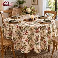 Nappe ronde en polyester imprimée sur mesure, style faux lin épais, pour décoration de table à domicile ou de banquet, 120 pouces, fabrication OEM.