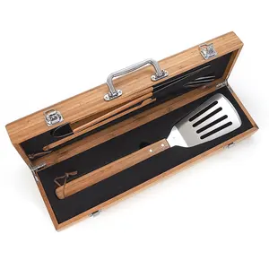 Barbecue Tools 4PCS Classic Style BBQ Grill Set Barbecue Accessory BBQ Tool With Wood Case Stainless Steel BBQ Utensil Kit Cheap Kitchenware