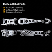Pièces de robot humanoïde en acier inoxydable et aluminium 7075 usinées CNC 5 axes de haute précision : cuisse, tige et supports d'articulation légers