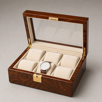 Boîte à montre de luxe en laque, grain de bois de palissandre, finition piano, avec charnière dorée et coussin en velours pour homme