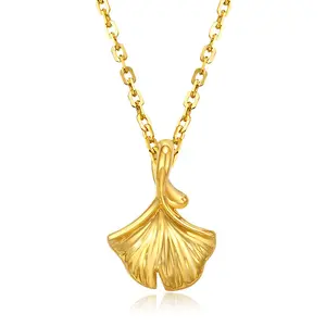Joias finas genuínas de ouro 999, corrente com pingente de folha de alce dourado e clavícula, joias ajustáveis de mulheres