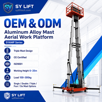 Plateforme de travail aérienne électrique hydraulique à double mât en aluminium SY, capacité de charge 100-150 kg, hauteur de travail 6-20 m, sortie d'usine