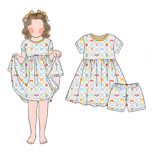 Conjunto de Vestido de Manga Corta con Estampado de Cerezas y Pantalones Cortos para Niñas Pequeñas, Nuevo Modelo, Diseño Moderno y Personalizado - Product Image 2