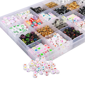 Diy Kids Beaded Acrylic Letters Irregular English Smiley Face Accessories Set <b>Mixed</b> Color 24 Compartment Storage <b>Box</b> - Product Image 1