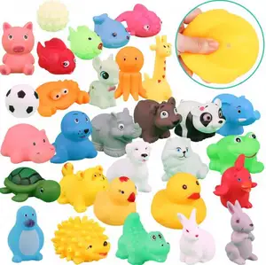 아기 목욕 싸구려 다채로운 부드러운 고무 플로트 짜기 소리 삐걱 거리는 목욕 장난감 귀여운 동물 수영 물 장난감 목욕 장난감
