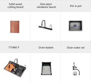 Lavello da Cucina Rettangolare OEM ODM in Acciaio Inox 304 Fatto a Mano, Stile Rustico, da Incasso, Superficie Spazzolata, con Cascata Intelligente - Product Image 4