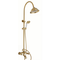 Ensemble de douche classique de style européen en laiton massif avec cartouche céramique, finition dorée, pomme de douche extensible, robinet mural pour hôtel