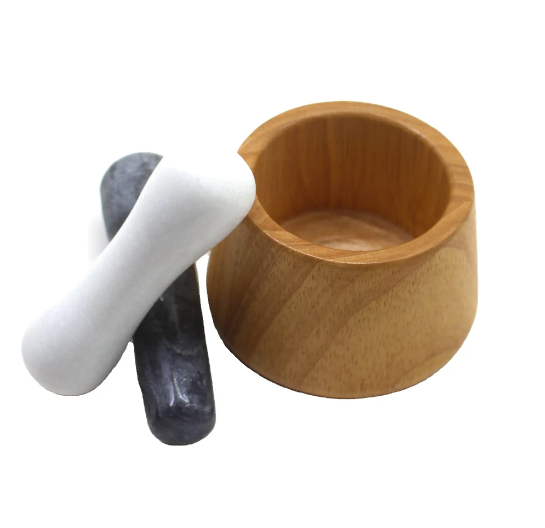 Homsense amazon product customized design wooden mortal and pestle garlic press set Press garlic
