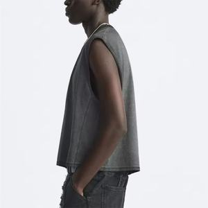 Camiseta sin mangas deportiva de algodón 100% personalizada, diseño en blanco, de alta calidad para hombre, con lavado ácido, efecto desgastado, cuello redondo, corte holgado. - Product Image 4