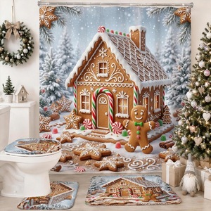 Brown Gingerbread House Scene Polyester Shower <b>Curtain</b> <b>Bathroom</b> <b>Curtain</b> Digital Print Custom Print Waterproof Bulk Wholesale - Product Image 1