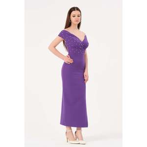 Haut tricoté décontracté pour femme DANS, couleur unie violette, manches courtes - Coupe classique, lot de 36-42 (vente en gros) - Product Image 4