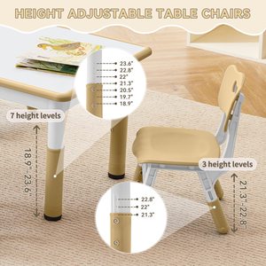 Set di Tavolo e Sedie per Asilo Nido, Altezza Regolabile, Tavolo e Sedie in Plastica per Bambini, Scrivania per Bambini con Piano Graffiti - Product Image 3