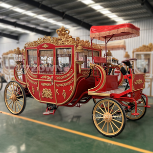 Charrette royale électrique dorée à 4 roues, design orné, pour mariages et visites touristiques, chariot à chevaux grandeur nature conduisable - Product Image 1