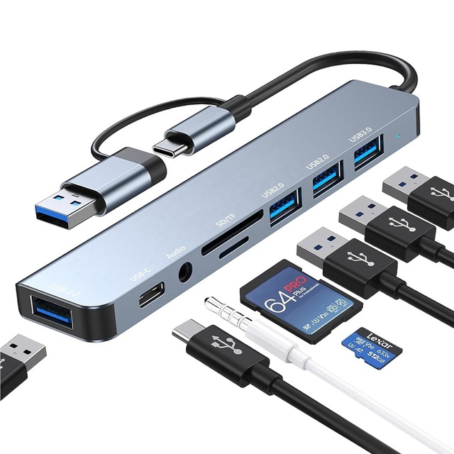 8 in 1 USB-C Hub with 4 USB a USB-C Data Ports SD/TF Card Reader 3.5mm Audio for Phones Laptops iPad Pro Switch and More