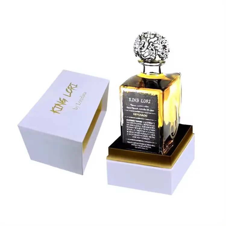 Logotipo de estampado de oro personalizado, cosmético vacío blanco de lujo, 100ml, 50ml, 30ml, botellas de perfume, embalaje de papel de regalo, caja de perfume