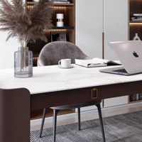 Moderner Dunkler Holz-Chefschreibtisch LED-Bücherregal-Set Luxuriöse Arbeitsstation Vitrine für Zuhause Büro Apartment Lager