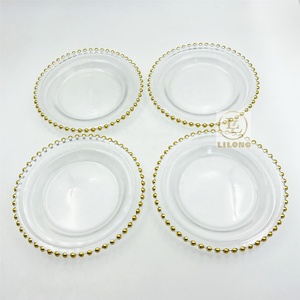 Luxe 8.5 pouces plaques de verre <span class=keywords><strong>Table</strong></span> décorative ronde en verre clair bord <span class=keywords><strong>doré</strong></span> pour la fête de mariage - Product Image 6