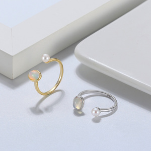 Rinntin gmr02 S925 Bạc mở vòng 14K mạ vàng dát với 5x7mm Opal tự nhiên + 4mm ngọc trai nước ngọt tự nhiên - Product Image 3