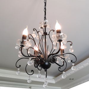 Promotion de gros usine : Lustre moderne noir en fer forgé avec pendentifs en cristal pour chambre et salon - Product Image 3