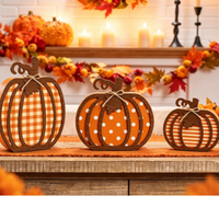 Ensemble de 3 décorations de table en bois en forme de citrouille à étages, ornements de table à carreaux Buffalo pour l'automne, décorations de table pour Thanksgiving et l'automne à la maison