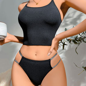 Bán Buôn Của Phụ Nữ Đồ Lót Đặt Trần Hip Giữa Eo Bạc Ribbon Backless Camisole 2 Mảnh Áo Ngực & Tóm Tắt Thiết Lập - Product Image 1