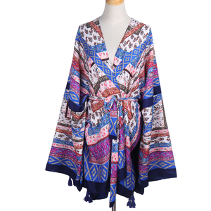 Wehello Africa Robe en soie pour femme, style cardigan, à manches chauve-souris, style bohème, sexy, pour cocktail et vacances, décontractée, élégante et douce - Product Image 6