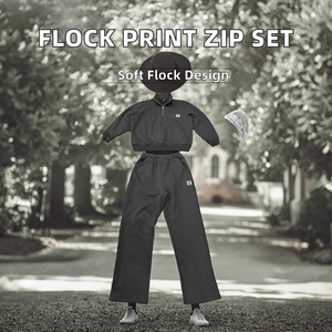 เสื้อสเวตเชิ้ตคอกลมแบบซิปครึ่งตัวพิมพ์ลายฟล็อกคุณภาพสูงสำหรับฤดูหนาว ชุดเซ็ตแทรคสูททรงหลวมไหล่ตก - Product Image 2