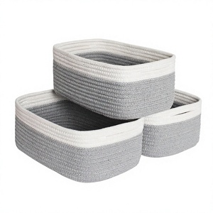 Modern Cotton Rope Storage <b>Baskets</b> Rectangle <b>Stackable</b> Nordic Style Multi-Purpose Neatening Organizers Gray White - Product Image 4