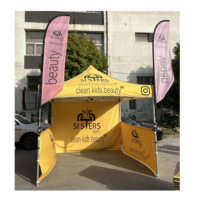 Carpa Hexagonal Personalizada de 6 pies (3x3) con Pared Superior y 2 Paredes Laterales, 2 Banderas, Juego Completo de 40 Tubos de Aluminio, para Ferias Comerciales