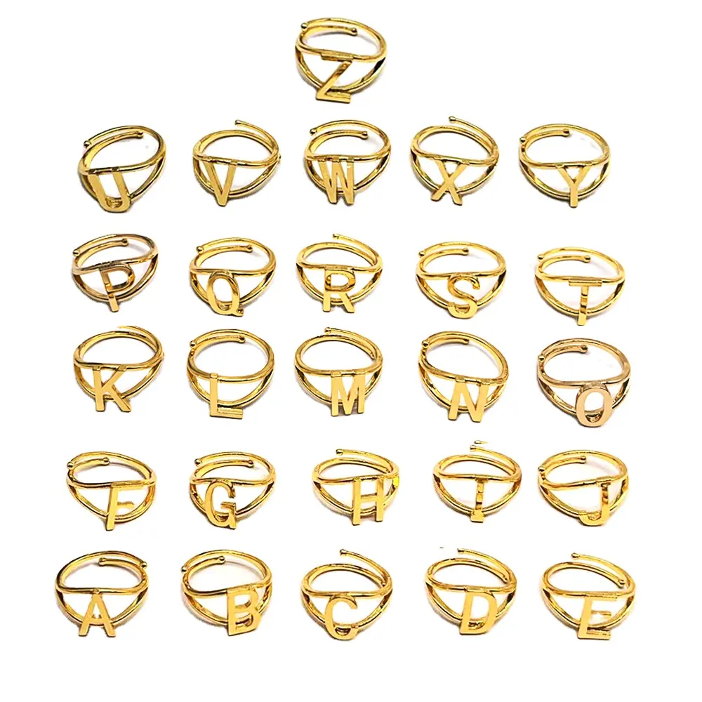 Qiuhan Oem/Odm Custom A-Z Brief Verstelbare Open Alfabet Ringen Vrouwen Initialen Brief Warp Ring