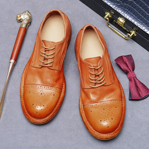 Chaussures en cuir formelles pour hommes à bout large, semelle Goodyear britannique embossée faite à la main, chaussures haut de gamme pour hommes - Product Image 3
